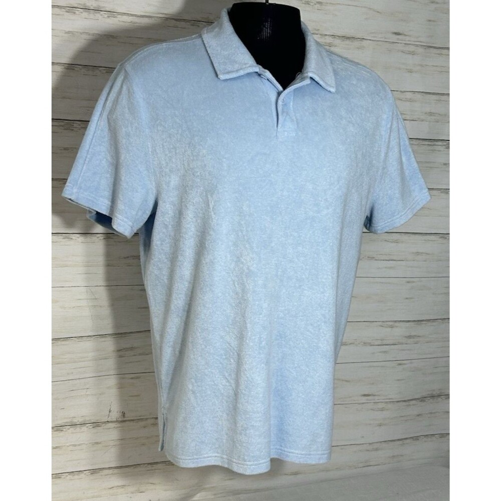 Fair Harbor Mens Size LARGE Terry Cloth Polo Shirt Light Blue Organic Cotton